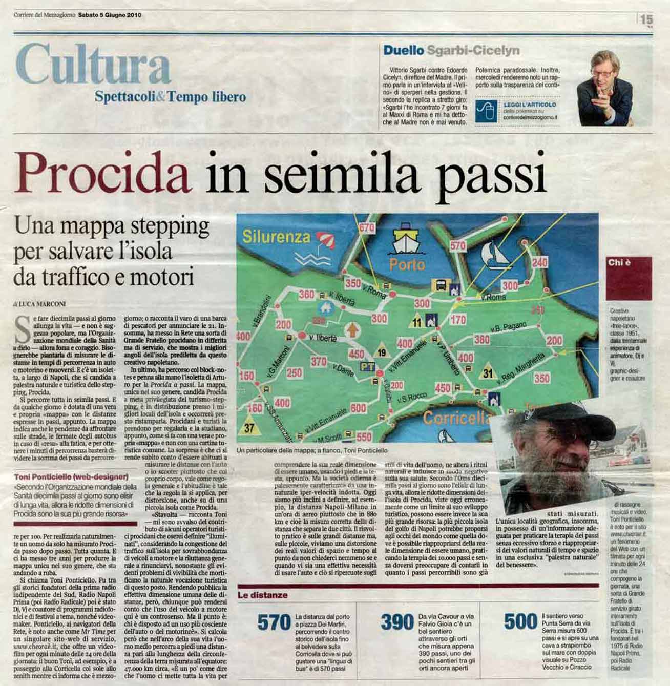 articolo corriere del mezzogiorno sulla mappa a passi di Procida (2010)